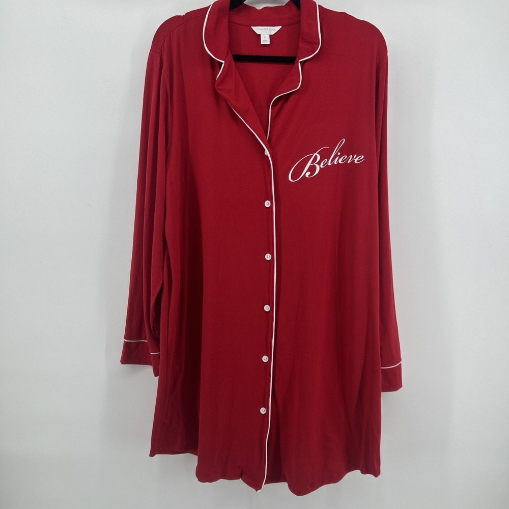 NWOT Cozy Charter Club Christmas Morning Red Sleepshirt XL Believe Holiday Soft